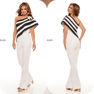 Rachel Allan White Jumpsuit with Black Stripes